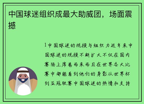 中国球迷组织成最大助威团，场面震撼