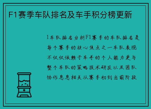 F1赛季车队排名及车手积分榜更新