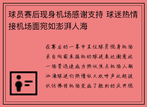 球员赛后现身机场感谢支持 球迷热情接机场面宛如澎湃人海
